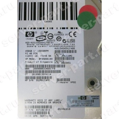 Жесткий Диск HP (Hitachi) Ultrastar 15K450 HUS154545VLF400 450Gb (U4096/15000/16Mb) 40pin Fibre Channel 3,5" For StorageWorks EVA 4400 6400 8400 M6412 EVA 4100 4000 6100 6000 8100 8000 M5314(0B23451) (ХПЕ) Жесткий Диск HP (Hitachi) Ultrastar 15K450 HUS154545VLF400 450Gb (U4096/15000/16Mb) 40pin Fibre Channel 3,5" For StorageWorks EVA 4400 6400 8400 M6412 EVA 4100 4000 6100 6000 8100 8000 M5314(0B23451) (ХПЕ)