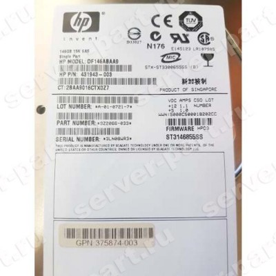 Жесткий Диск HP (Seagate) Cheetah 15K.5 ST3146855SS 146Gb (U300/15000/16Mb) SAS 3,5" For Gen4 Gen5 Gen6 Gen7(DF146ABAA9) (ХПЕ) Жесткий Диск HP (Seagate) Cheetah 15K.5 ST3146855SS 146Gb (U300/15000/16Mb) SAS 3,5" For Gen4 Gen5 Gen6 Gen7(DF146ABAA9) (ХПЕ)