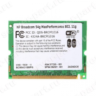 Модуль WiFi HP (Broadcom) 802.11b/g 54Mbit/s miniPCI(BCM94318MPG) (ХПЕ) Модуль WiFi HP (Broadcom) 802.11b/g 54Mbit/s miniPCI(BCM94318MPG) (ХПЕ)